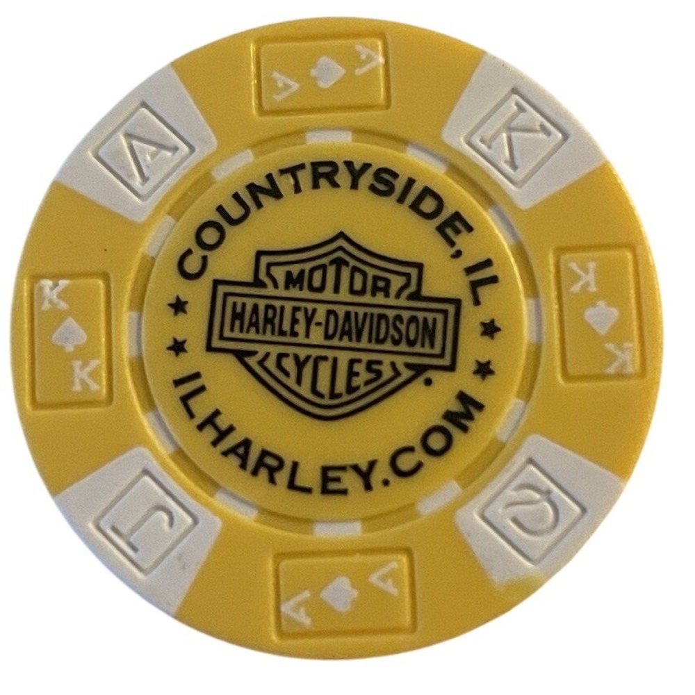 HARLEY DAVIDSON Countryside Il Illinois DEALER CASINO POKER CHIP YELLOW WHITE